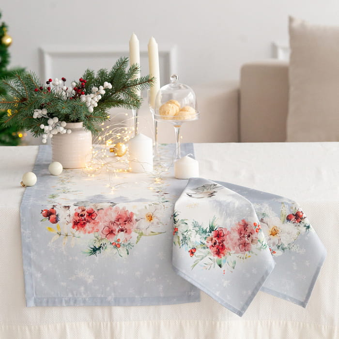 Дорожка 40х185см "Зимний букет" голубой декоративная