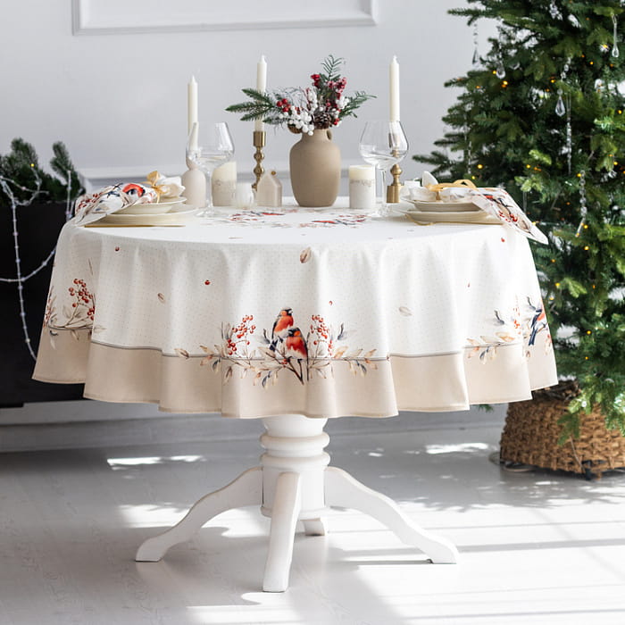 Скатерть круглая  D-170 см "Пернатые истории"