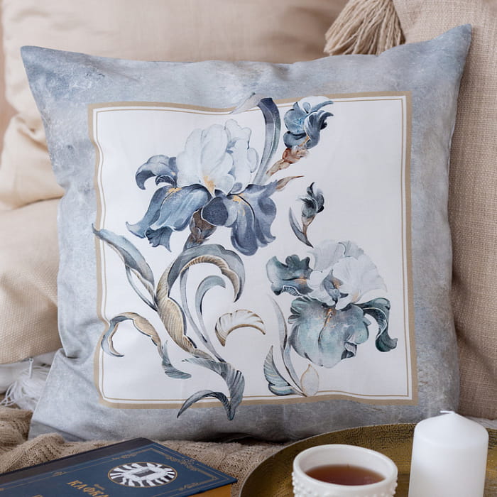 Декоративная наволочка "Айрис" серая рамка