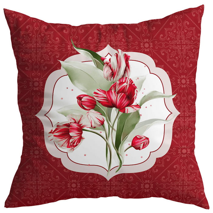 Декоративная наволочка "Алые тюльпаны" алая