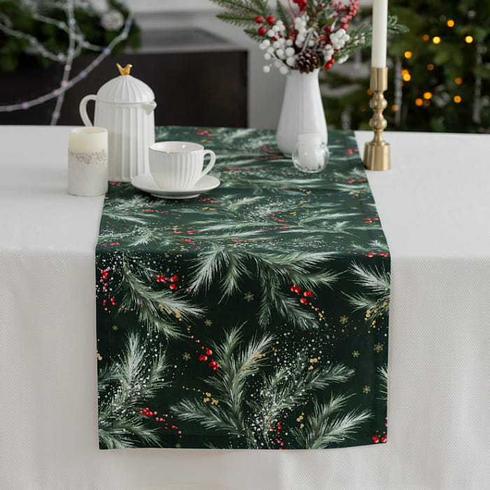 Дорожка 40х180 см "Ветви Рождества на изумрудном"