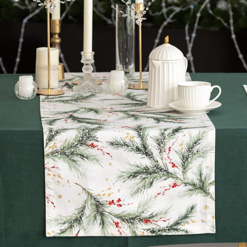 Дорожка 40х140 см "Ветви Рождества на белом"