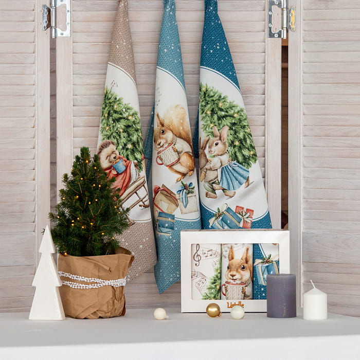 Набор Set-3 полотенец "Новогодняя шкатулка" на цветном