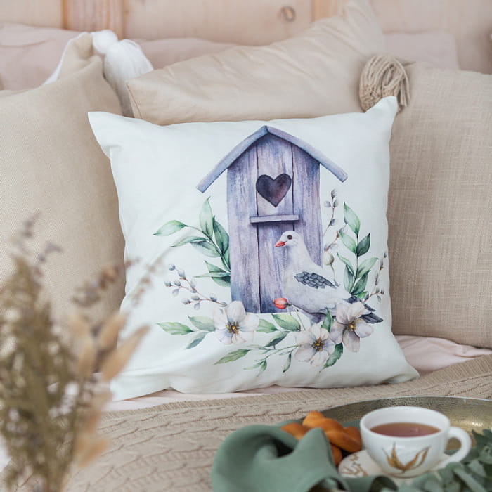 Декоративная наволочка "Весенняя свежесть" скворечник