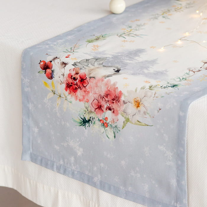 Дорожка 40х185см "Зимний букет" голубой декоративная