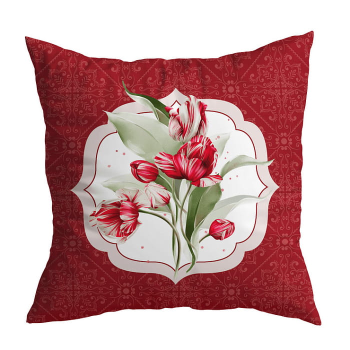 Декоративная наволочка "Алые тюльпаны" алая