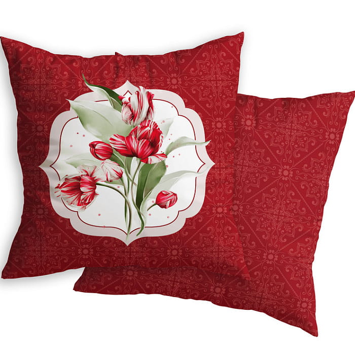 Декоративная наволочка "Алые тюльпаны" алая