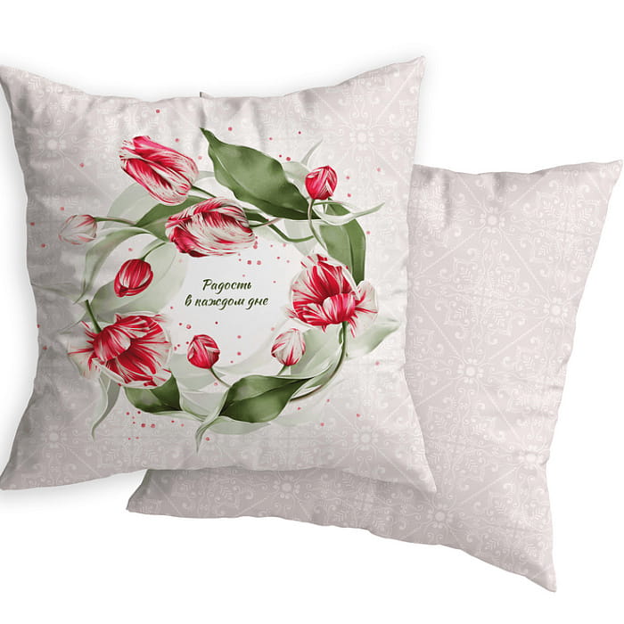 Декоративная наволочка "Алые тюльпаны" венок