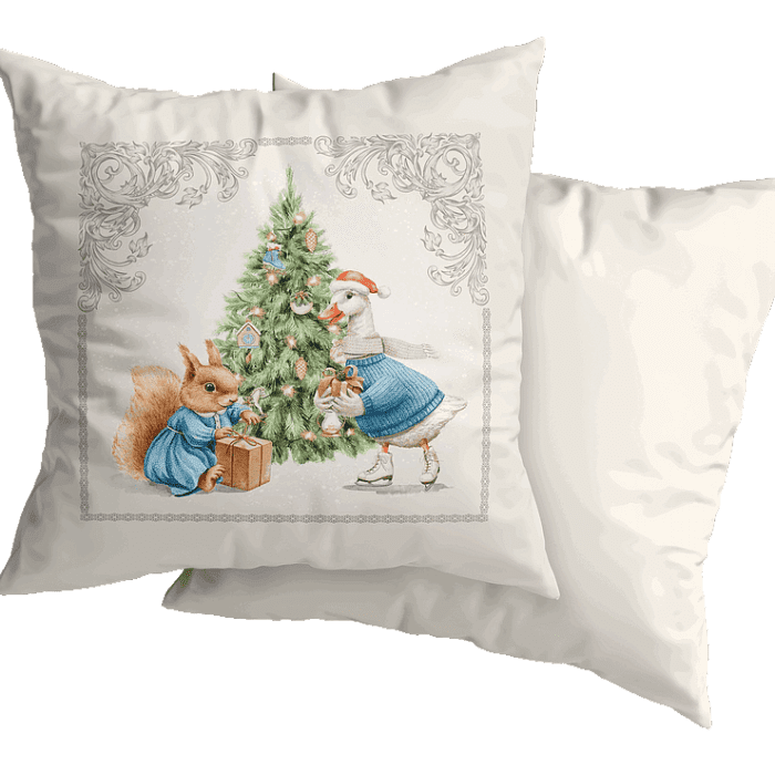 Декоративная наволочка "Новогодняя шкатулка" гусь с елкой