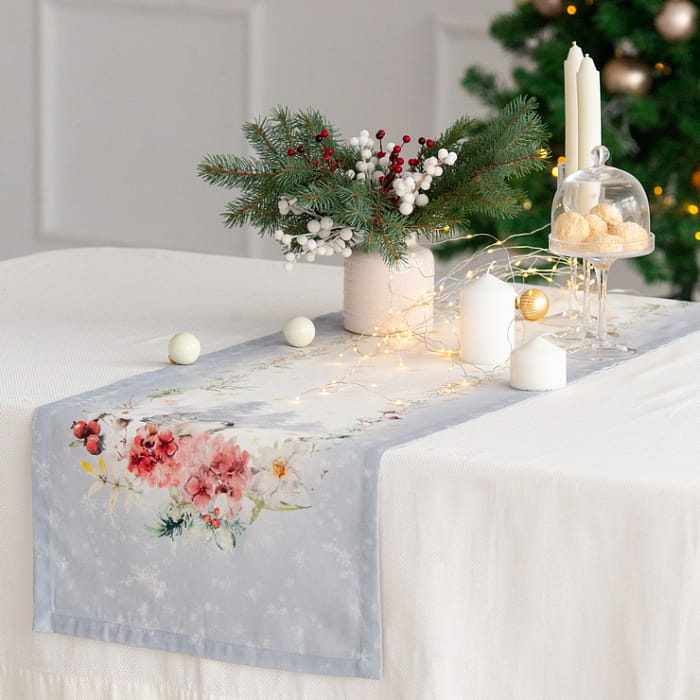 Дорожка 40х185см "Зимний букет" голубой декоративная