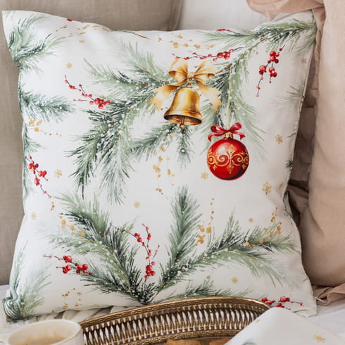 Декоративная наволочка "Ветви Рождества паттерн на белом"