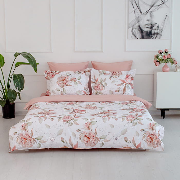 Евро комплект постельного белья "Розали"  с простыней на резинке
