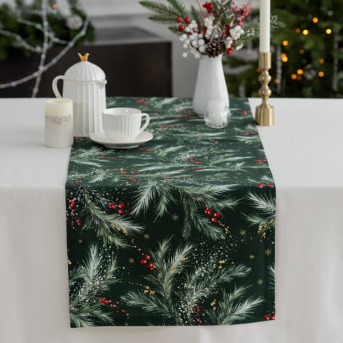 Дорожка 40х180 см "Ветви Рождества на изумрудном"