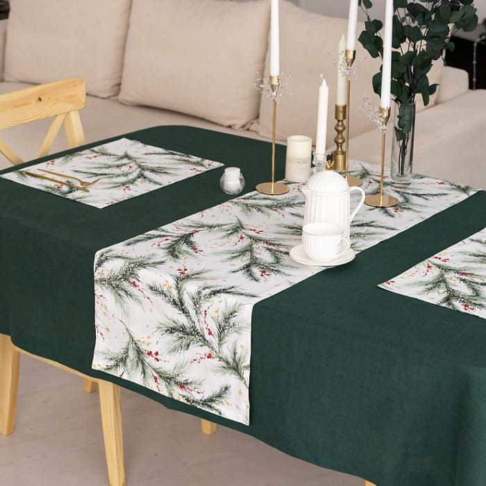 Набор салфеток плейсматов "Ветви Рождества" на белом