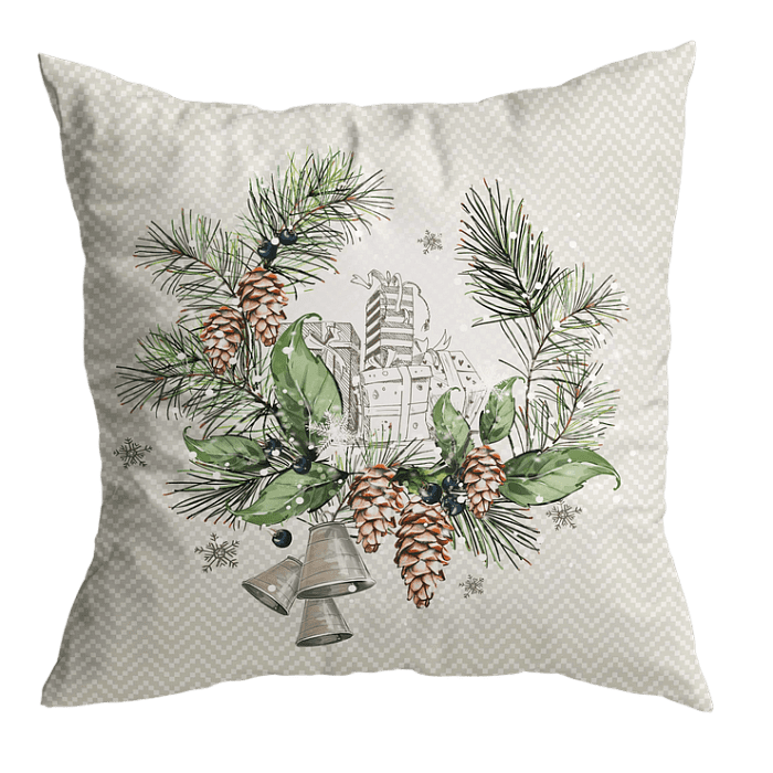 Декоративная наволочка "Хвойный этюд" венок с подарками