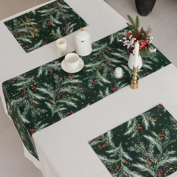 Набор салфеток плейсматов "Ветви Рождества" на изумрудном