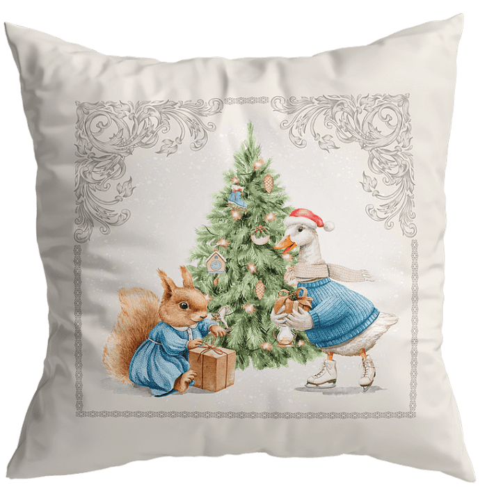 Декоративная наволочка "Новогодняя шкатулка" гусь с елкой