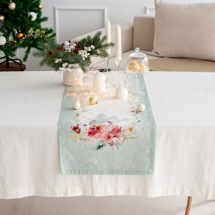 Дорожка 40х145 см "Зимний букет" мятный декоративная