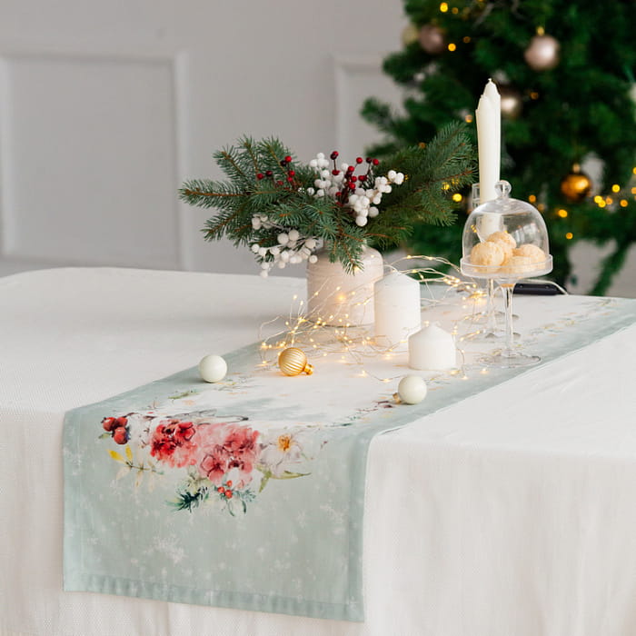 Дорожка 40х145 см "Зимний букет" мятный декоративная