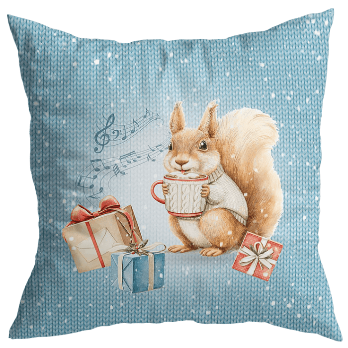 Декоративная наволочка "Новогодняя шкатулка" белка с подарками