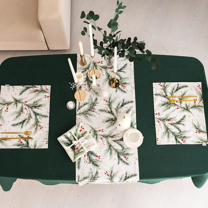 Набор салфеток плейсматов "Ветви Рождества" на белом