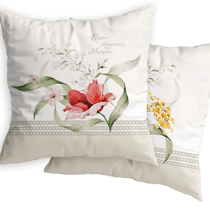 Декоративная наволочка "Жаклин" букет с надписью