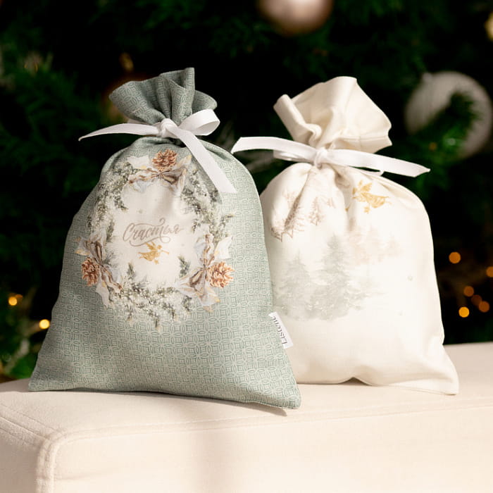 Декоративный мешок "Снежный ангел" морозно-зеленый,18х27 см