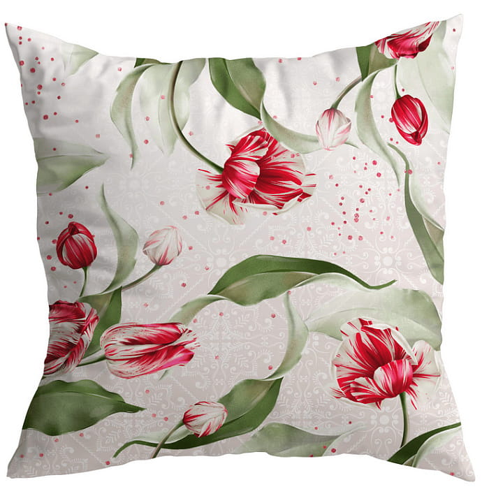 Декоративная наволочка "Алые тюльпаны" с надписью