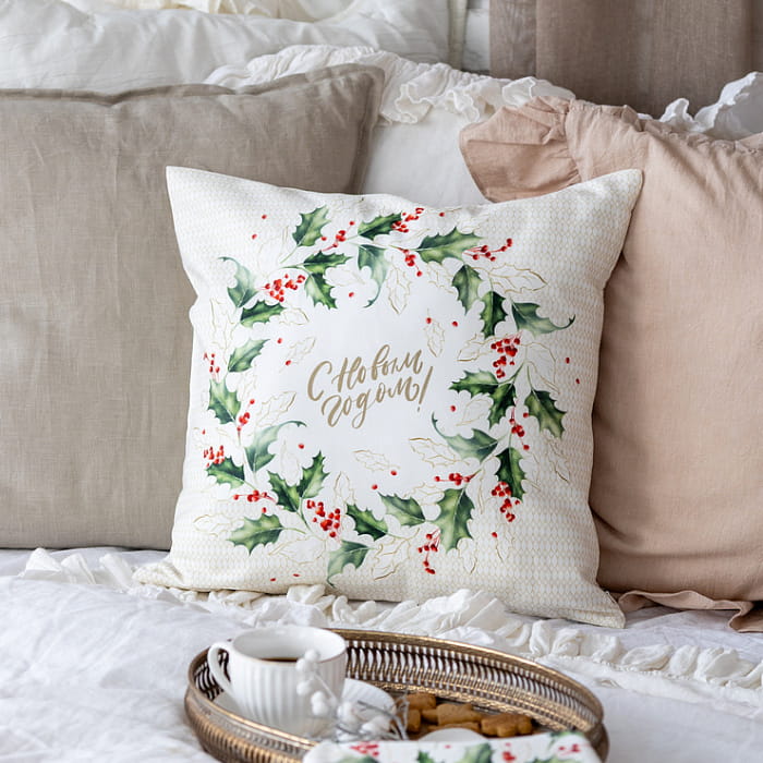 Декоративная наволочка "Элегант венок с надписью"