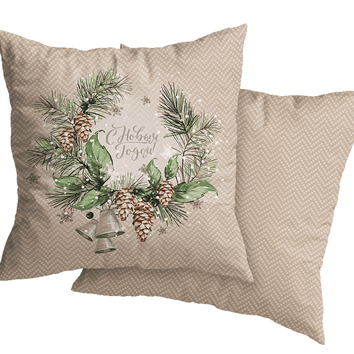 Декоративная наволочка "Хвойный этюд" венок с надписью