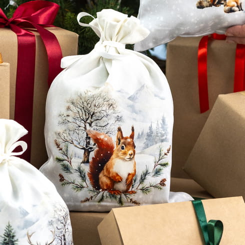 Декоративный мешок "Морозное утро белочка" белый 24х32 см