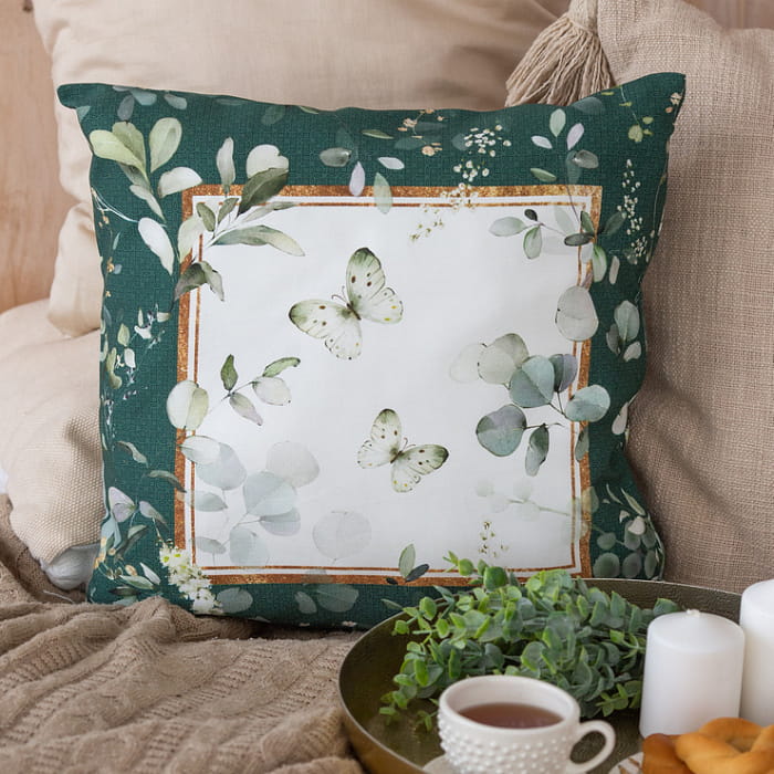 Декоративная наволочка "Эвелина" зеленая рамка