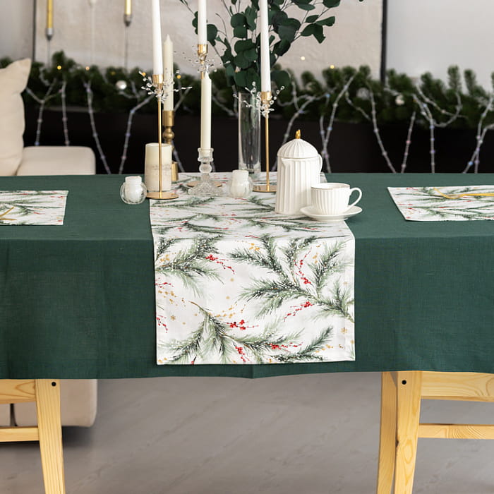 Дорожка 40х140 см "Ветви Рождества на белом"