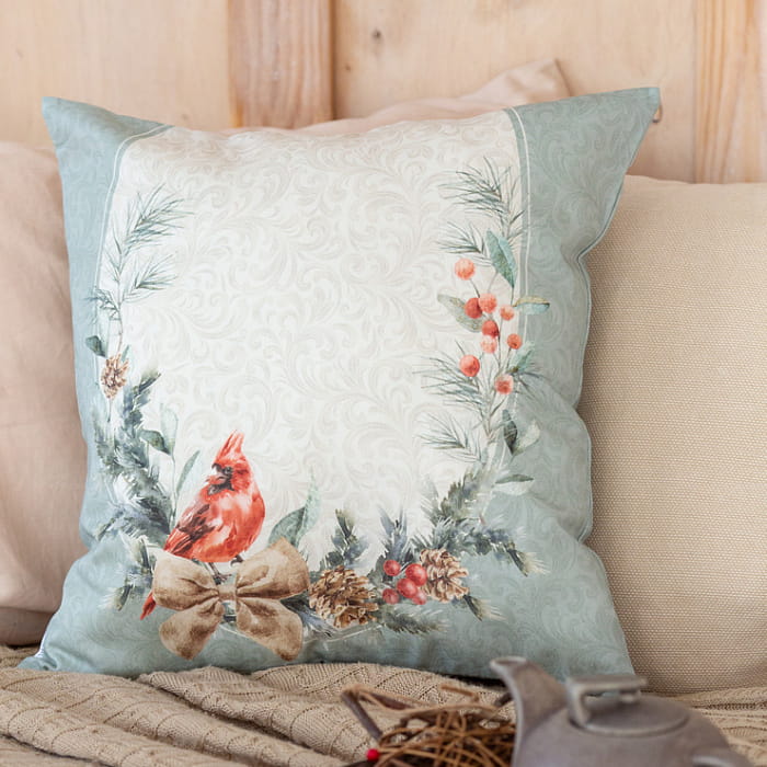 Декоративная наволочка "Рождественская классика" круглая рамка, 45х45