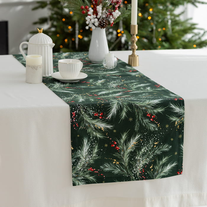 Дорожка 40х140 см "Ветви Рождества на изумрудном"
