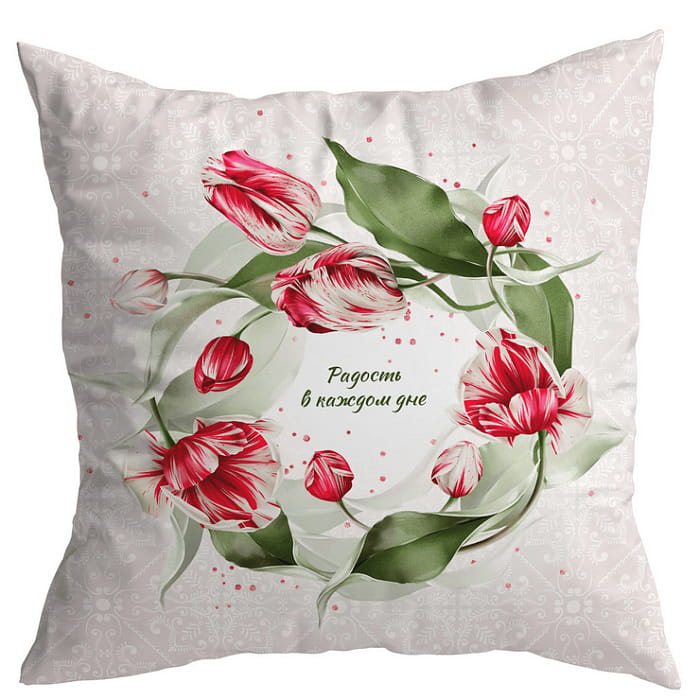 Декоративная наволочка "Алые тюльпаны" венок
