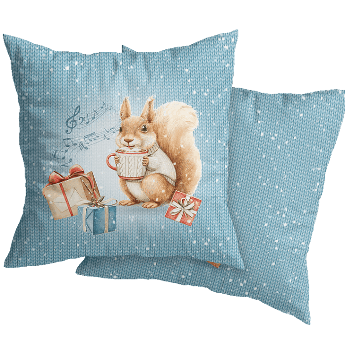 Декоративная наволочка "Новогодняя шкатулка" белка с подарками