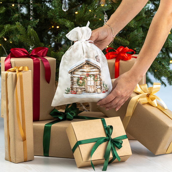 Декоративный мешок "Зимняя сказка домик" 24х32 см