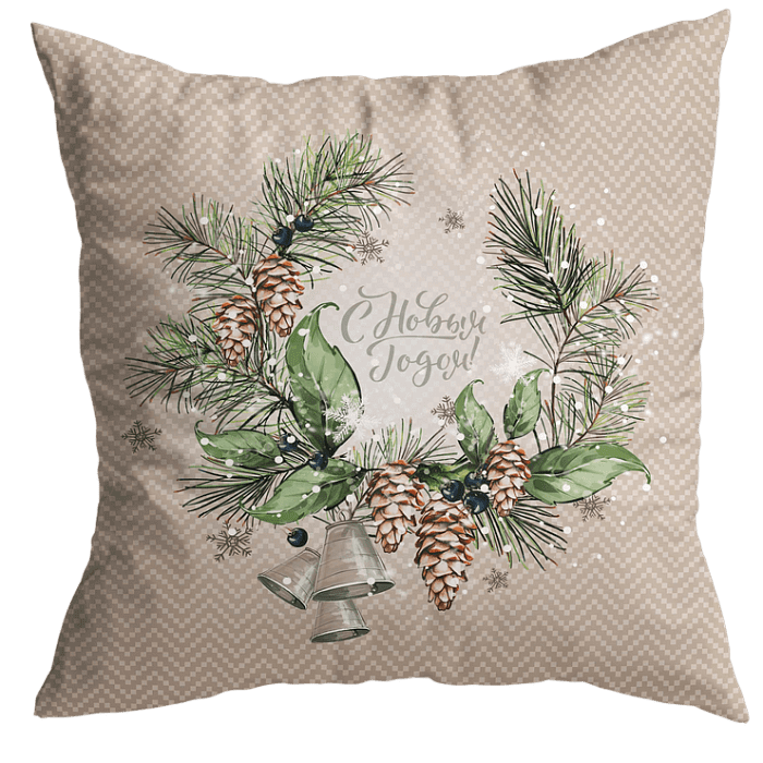 Декоративная наволочка "Хвойный этюд" венок с надписью