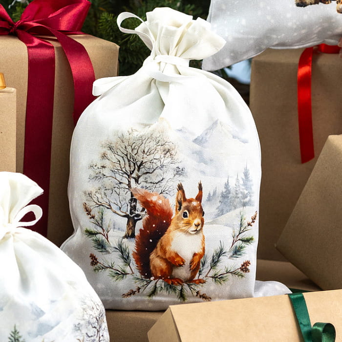 Декоративный мешок "Морозное утро белочка" белый 24х32 см