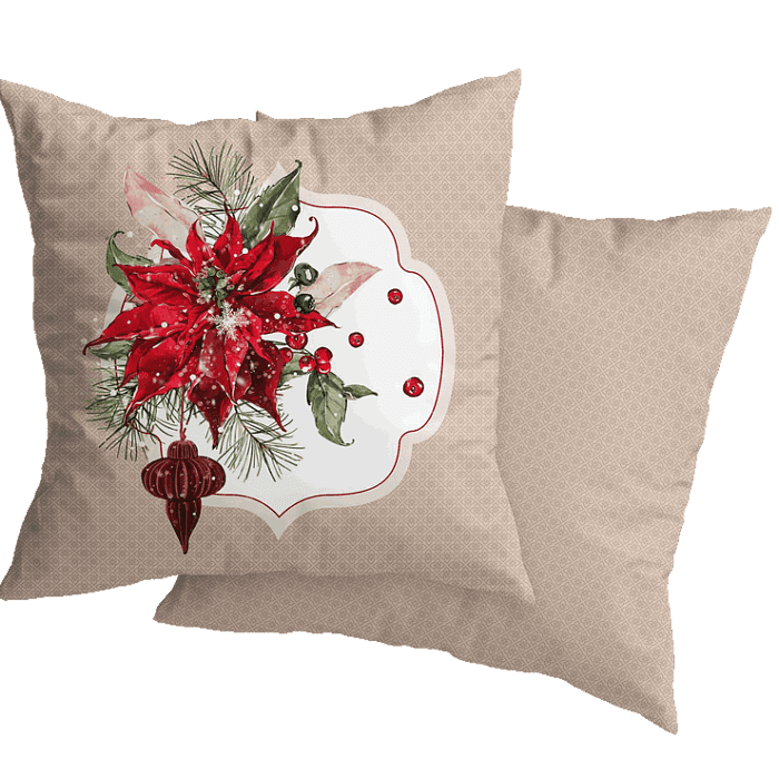 Декоративная наволочка "Марлен" пуансеттия на бежевом
