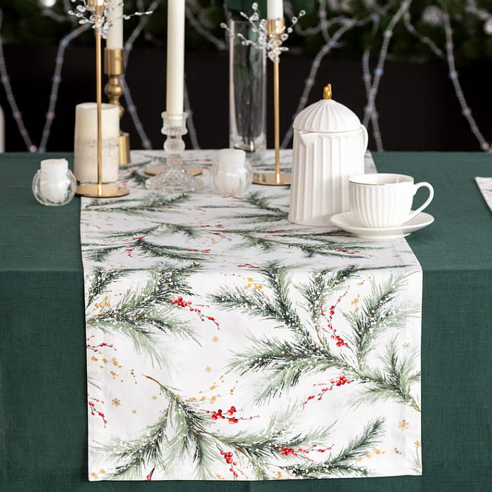 Дорожка 40х180 см "Ветви Рождества на белом"