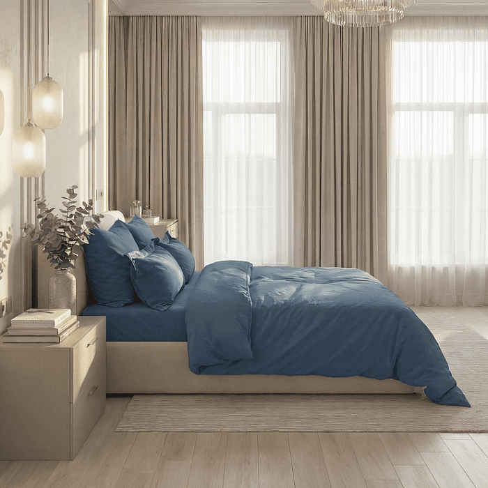 Евро комплект постельного белья "Малард" с простыней на резинке