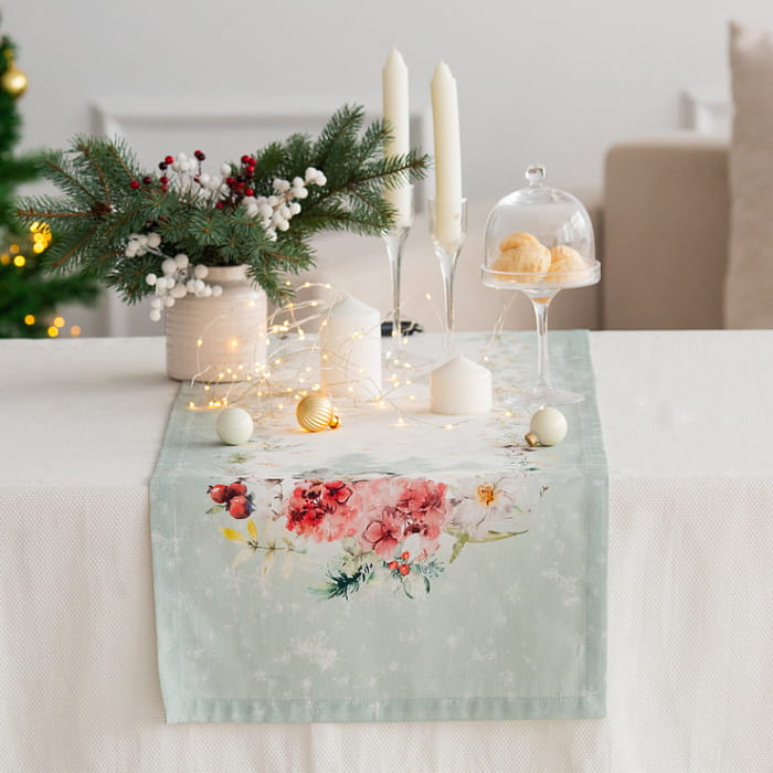 Дорожка 40х145 см "Зимний букет" мятный декоративная