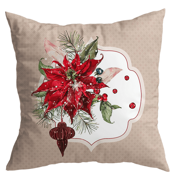 Декоративная наволочка "Марлен" пуансеттия на бежевом