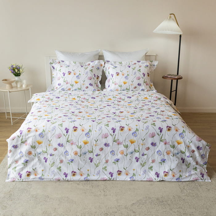 Евро комплект постельного белья "Майская долина" с простыней на резинке